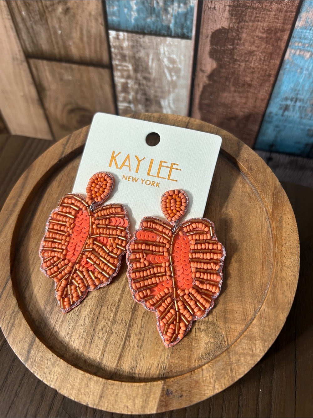 Kaylee New York Orange Beaded Leaf Earrings